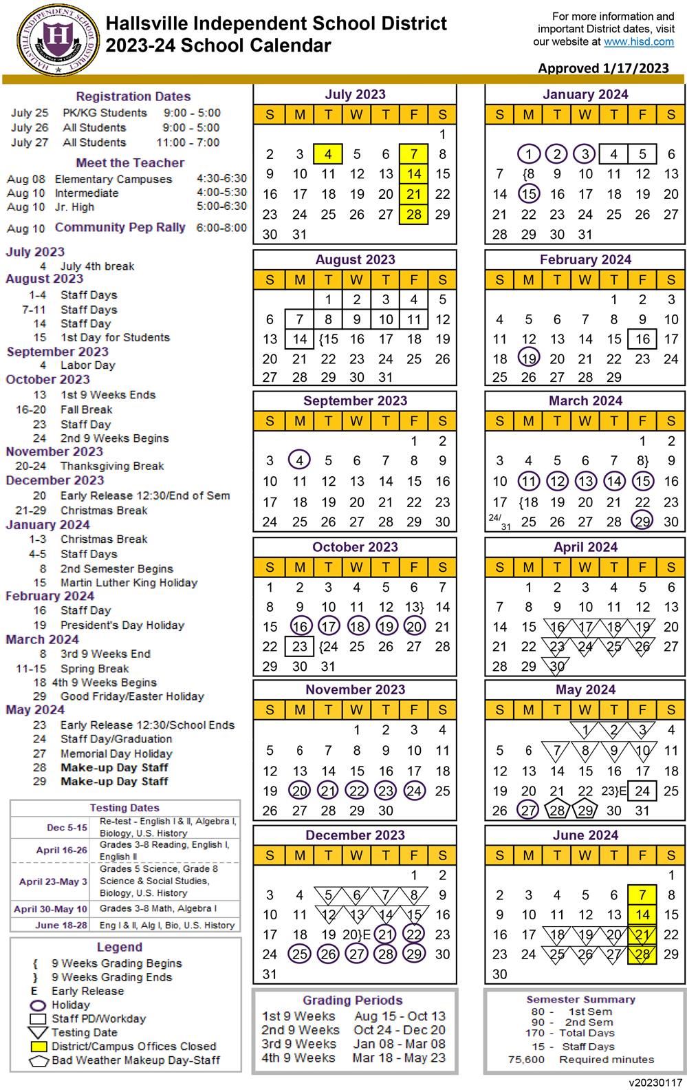  2023-2024 HISD Calendar